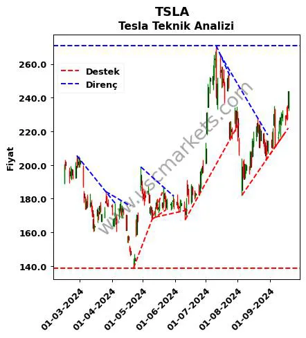 TSLA destek direnç Tesla teknik analiz grafik TSLA fiyatı