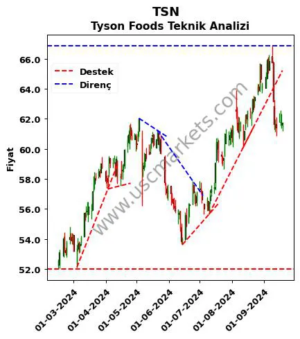 TSN destek direnç Tyson Foods teknik analiz grafik TSN fiyatı